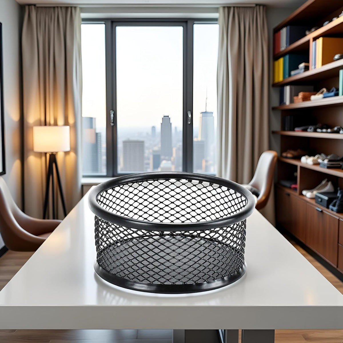 1 Pc Black Minimalist Metal Paper Clip Holder Mesh Paperclip Bowl Binder Clip Dispenser Desk Bobby Pin Container Organizer for Home Office Classroom School Desk Supplies Holders and Dispensers