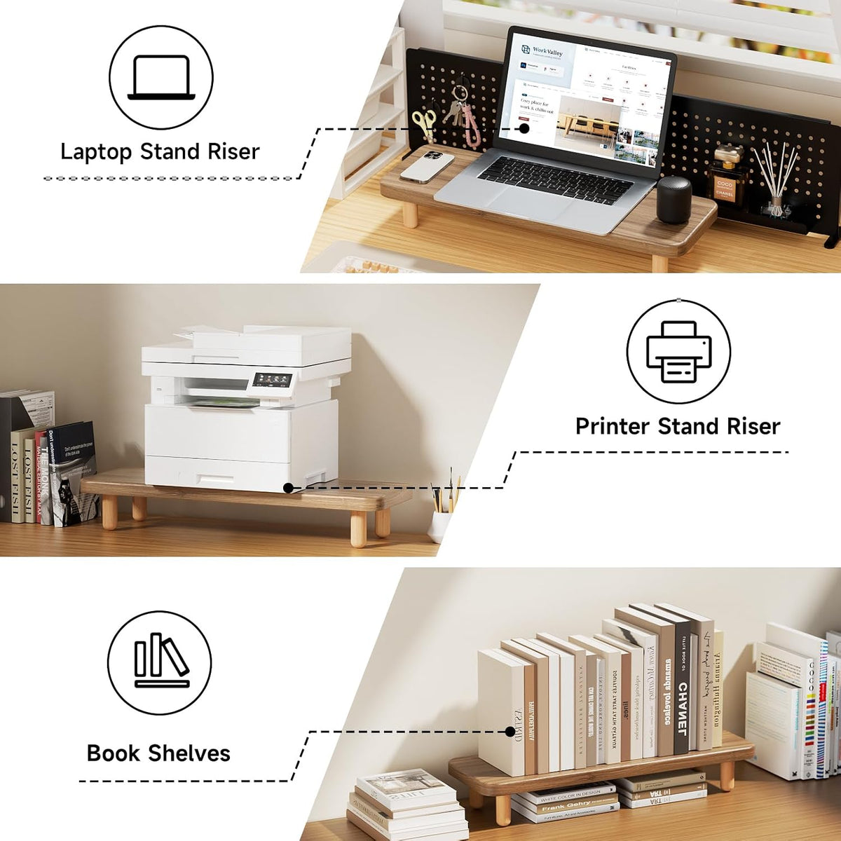 Monitor Stand Riser, 24 Inch Wood Desk Organizer with Monitor Stand & Storage Computer Monitor and Laptop Riser Multifunctional Laptop Stand Desk Organizer for Office Home Screen/Laptop/PC (Light Walnut)
