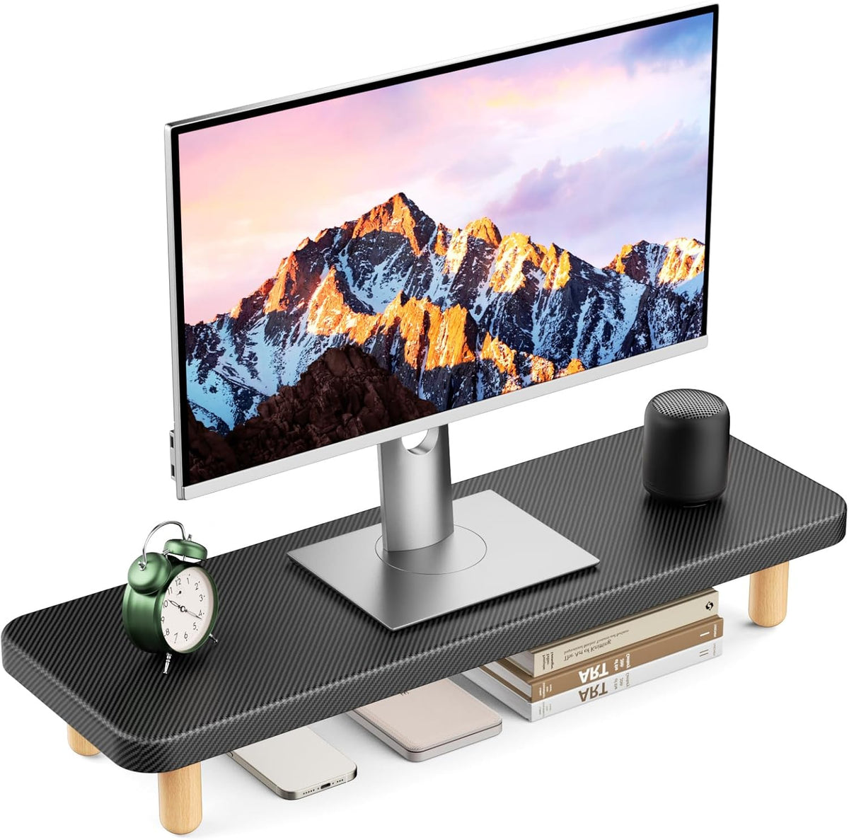 Monitor Stand Riser, 24 Inch Wood Desk Organizer with Monitor Stand & Storage Computer Monitor and Laptop Riser Multifunctional Laptop Stand Desk Organizer for Office Home Screen/Laptop/PC (Light Walnut)