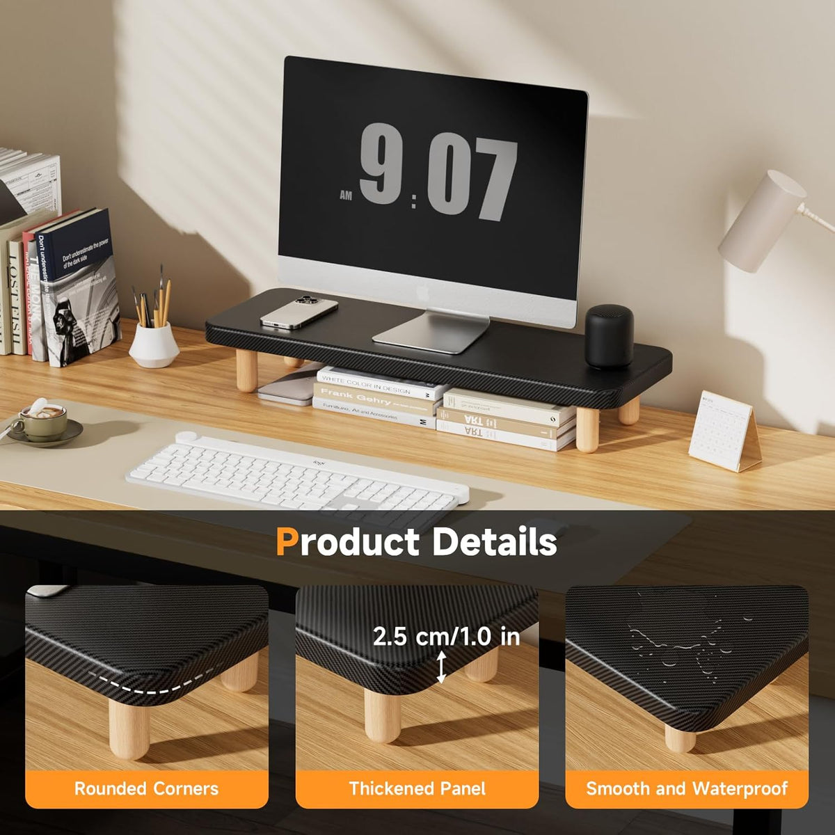 Monitor Stand Riser, 24 Inch Wood Desk Organizer with Monitor Stand & Storage Computer Monitor and Laptop Riser Multifunctional Laptop Stand Desk Organizer for Office Home Screen/Laptop/PC (Light Walnut)