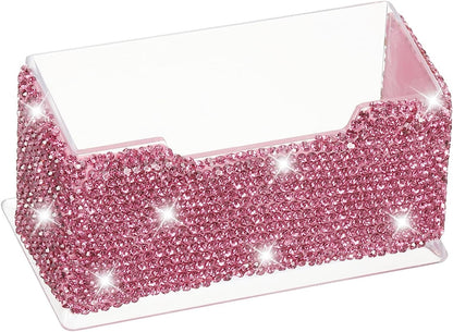 Rhinestone Business Card Holder, Crystal Business Card Holders Bling Business Card Organizer Display Stand for Desktop Desk Office Exhibition, Pink