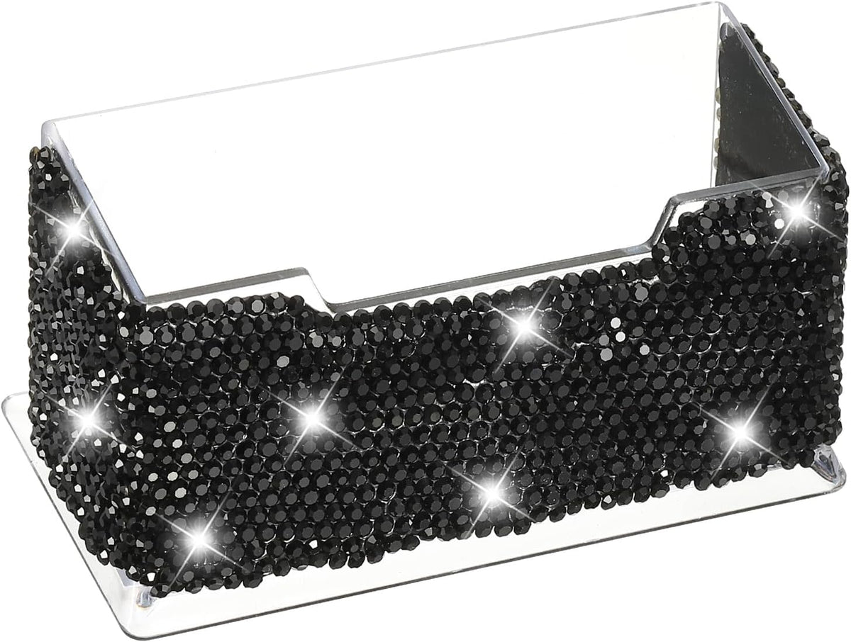 Rhinestone Business Card Holder, Crystal Business Card Holders Bling Business Card Organizer Display Stand for Desktop Desk Office Exhibition, Pink