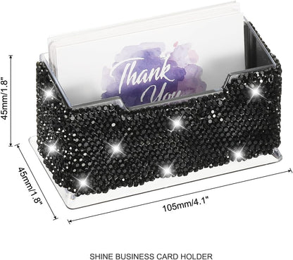 Rhinestone Business Card Holder, Crystal Business Card Holders Bling Business Card Organizer Display Stand for Desktop Desk Office Exhibition, Pink