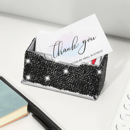 Rhinestone Business Card Holder, Crystal Business Card Holders Bling Business Card Organizer Display Stand for Desktop Desk Office Exhibition, Pink