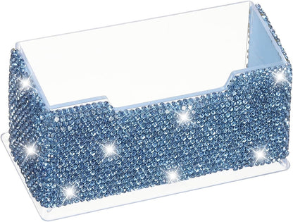 Rhinestone Business Card Holder, Crystal Business Card Holders Bling Business Card Organizer Display Stand for Desktop Desk Office Exhibition, Pink