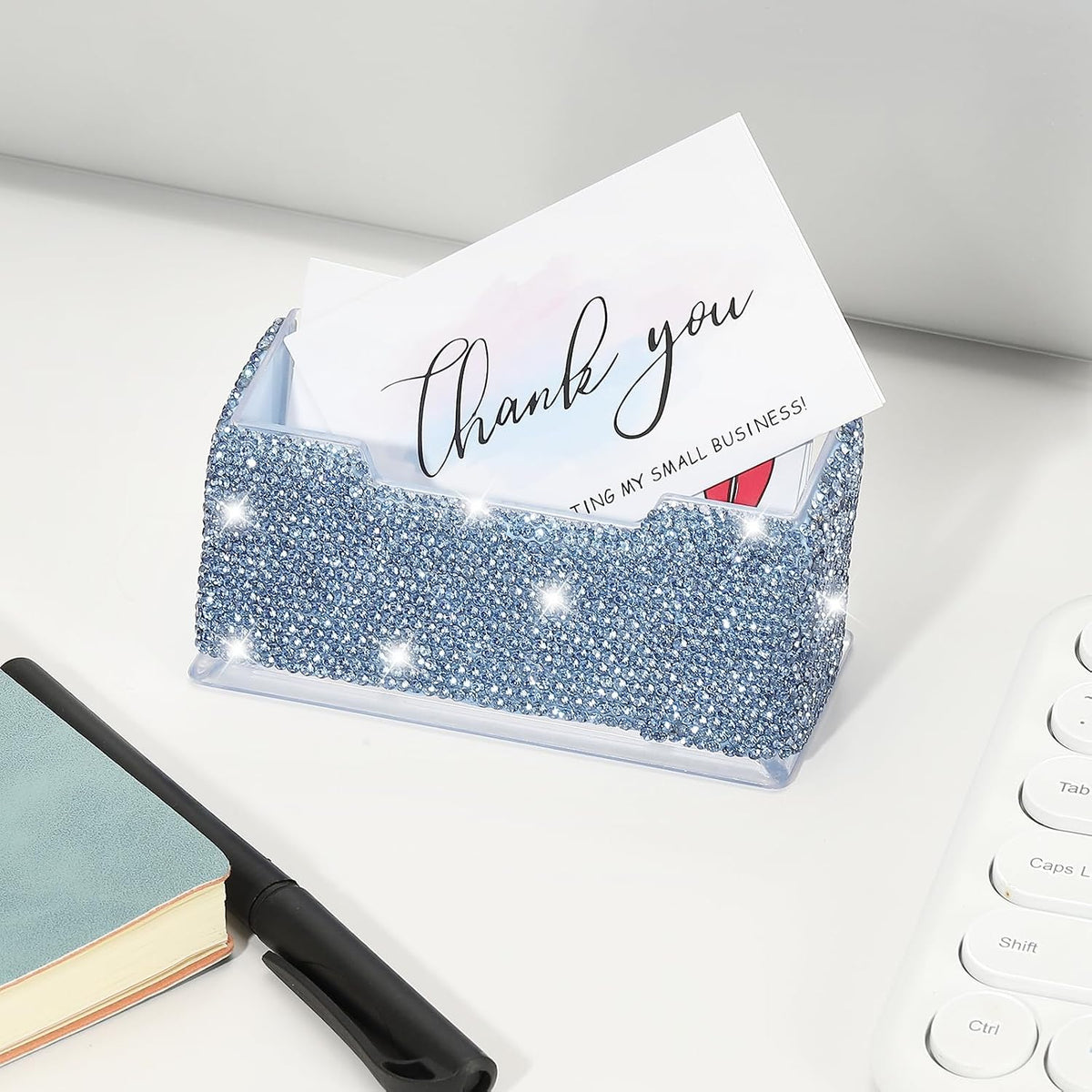 Rhinestone Business Card Holder, Crystal Business Card Holders Bling Business Card Organizer Display Stand for Desktop Desk Office Exhibition, Pink