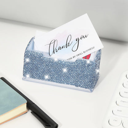 Rhinestone Business Card Holder, Crystal Business Card Holders Bling Business Card Organizer Display Stand for Desktop Desk Office Exhibition, Pink