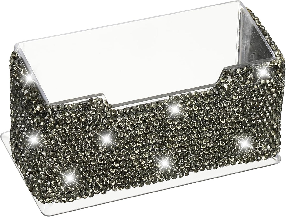 Rhinestone Business Card Holder, Crystal Business Card Holders Bling Business Card Organizer Display Stand for Desktop Desk Office Exhibition, Pink