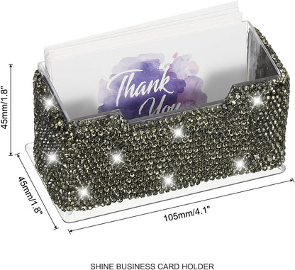 Rhinestone Business Card Holder, Crystal Business Card Holders Bling Business Card Organizer Display Stand for Desktop Desk Office Exhibition, Pink