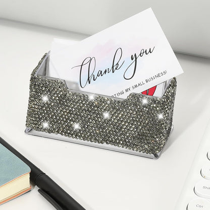 Rhinestone Business Card Holder, Crystal Business Card Holders Bling Business Card Organizer Display Stand for Desktop Desk Office Exhibition, Pink