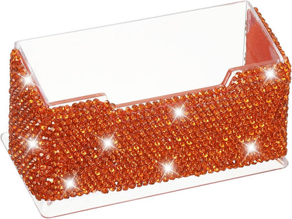 Rhinestone Business Card Holder, Crystal Business Card Holders Bling Business Card Organizer Display Stand for Desktop Desk Office Exhibition, Pink