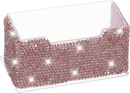Rhinestone Business Card Holder, Crystal Business Card Holders Bling Business Card Organizer Display Stand for Desktop Desk Office Exhibition, Pink