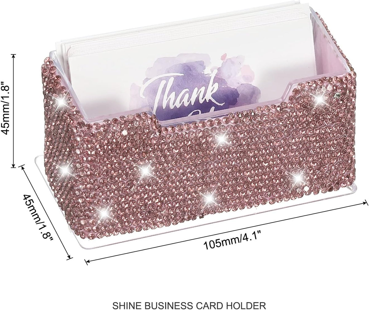 Rhinestone Business Card Holder, Crystal Business Card Holders Bling Business Card Organizer Display Stand for Desktop Desk Office Exhibition, Pink