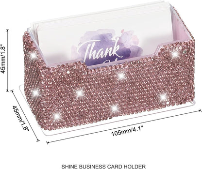 Rhinestone Business Card Holder, Crystal Business Card Holders Bling Business Card Organizer Display Stand for Desktop Desk Office Exhibition, Pink