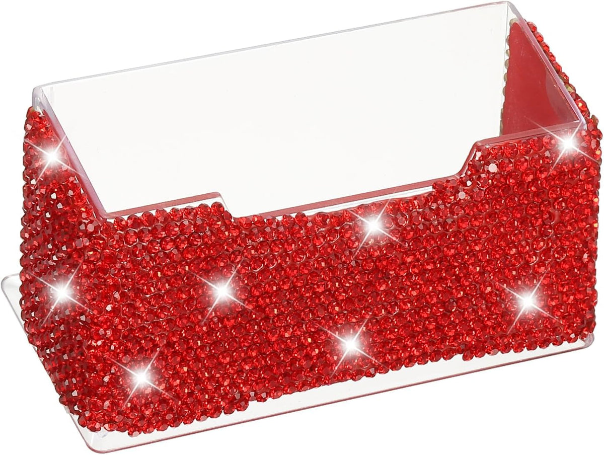 Rhinestone Business Card Holder, Crystal Business Card Holders Bling Business Card Organizer Display Stand for Desktop Desk Office Exhibition, Pink