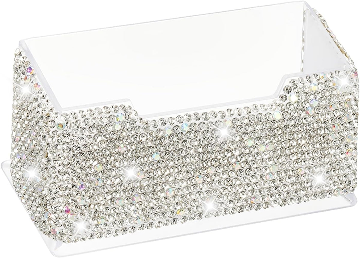 Rhinestone Business Card Holder, Crystal Business Card Holders Bling Business Card Organizer Display Stand for Desktop Desk Office Exhibition, Pink