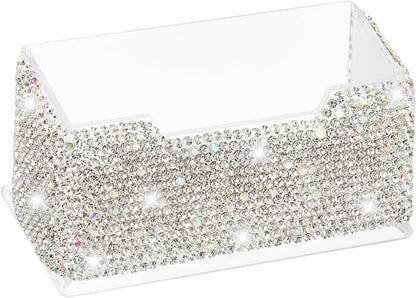 Rhinestone Business Card Holder, Crystal Business Card Holders Bling Business Card Organizer Display Stand for Desktop Desk Office Exhibition, Pink