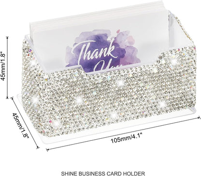 Rhinestone Business Card Holder, Crystal Business Card Holders Bling Business Card Organizer Display Stand for Desktop Desk Office Exhibition, Pink
