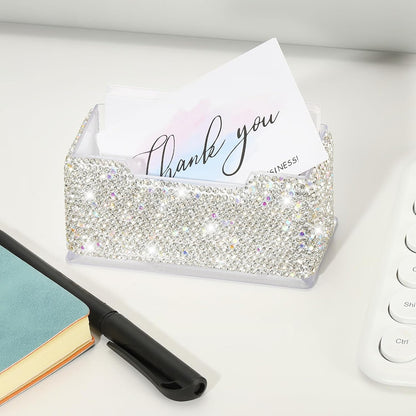 Rhinestone Business Card Holder, Crystal Business Card Holders Bling Business Card Organizer Display Stand for Desktop Desk Office Exhibition, Pink