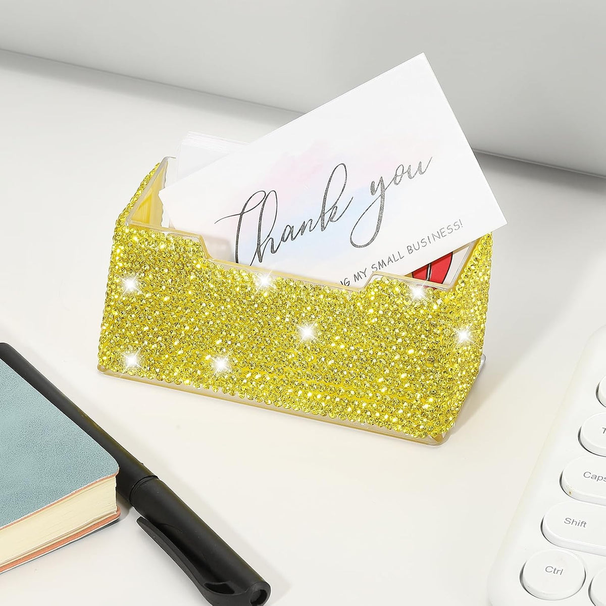 Rhinestone Business Card Holder, Crystal Business Card Holders Bling Business Card Organizer Display Stand for Desktop Desk Office Exhibition, Pink