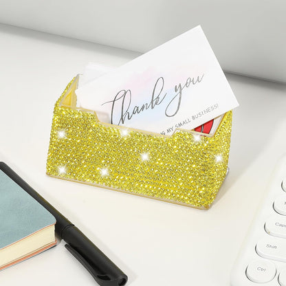 Rhinestone Business Card Holder, Crystal Business Card Holders Bling Business Card Organizer Display Stand for Desktop Desk Office Exhibition, Pink
