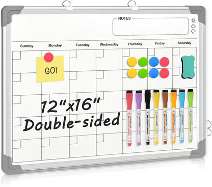 Double-Sided Magnetic Whiteboard Calendar for Wall, 16" x 12"