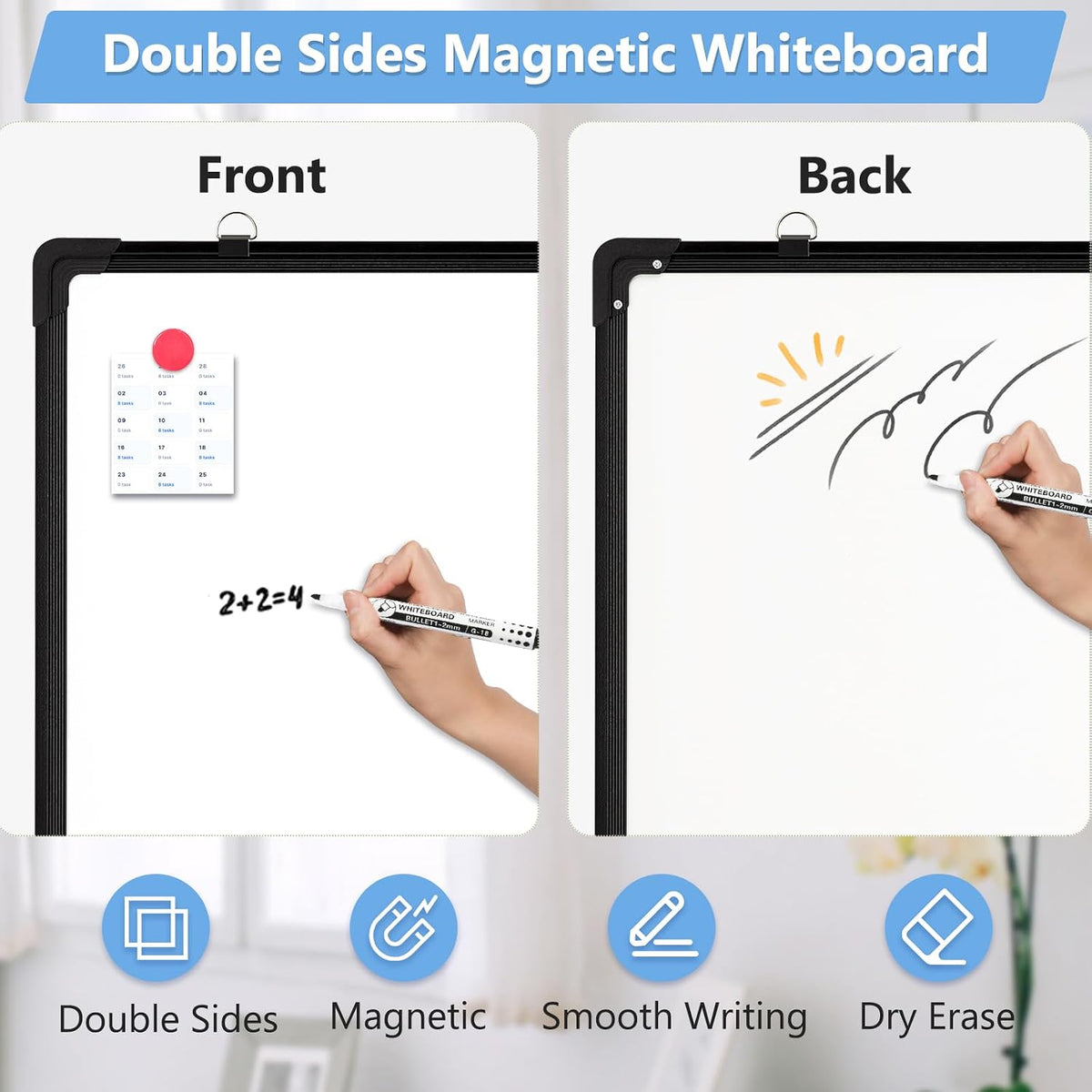 Double-Sided Magnetic Whiteboard Calendar for Wall, 16" x 12"