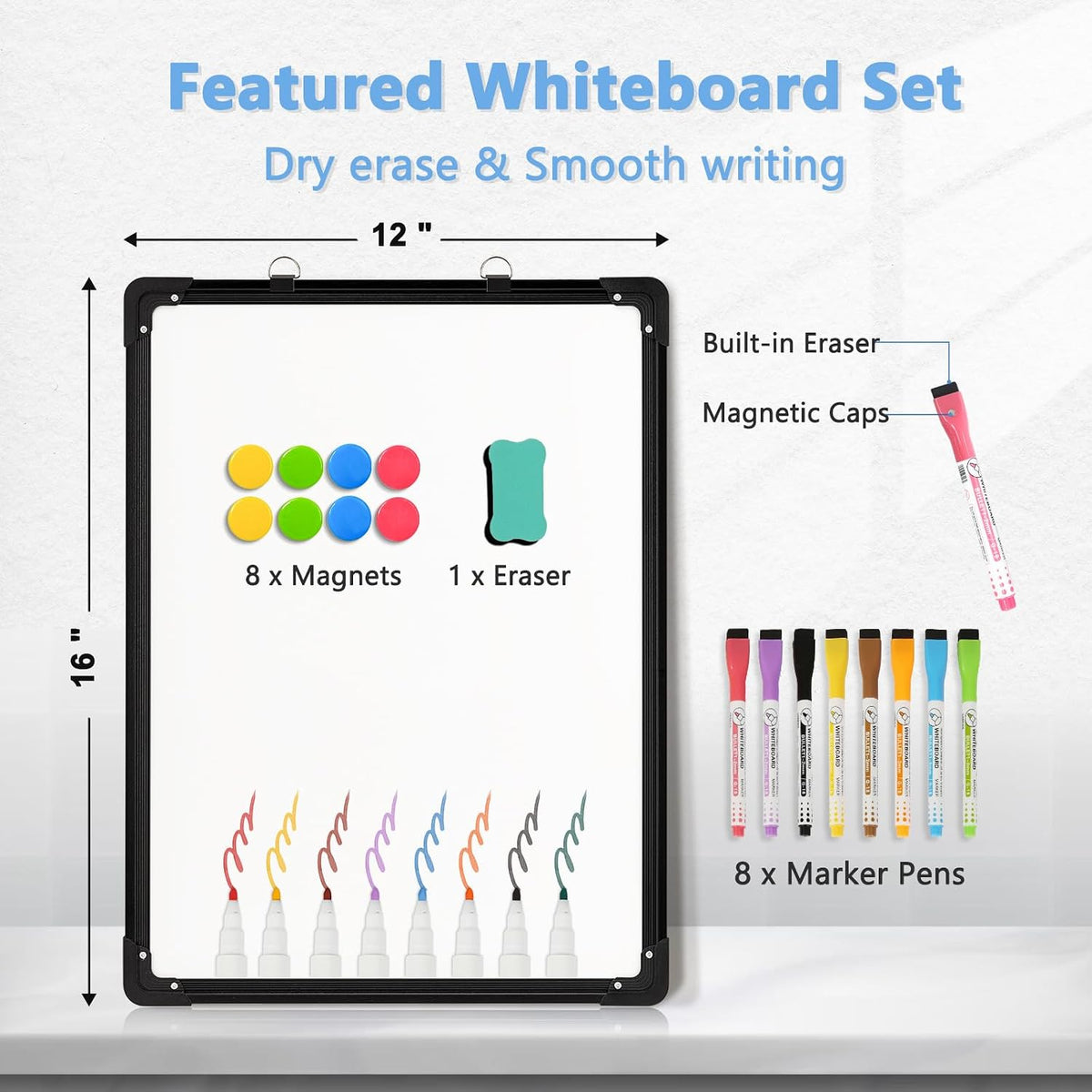 Double-Sided Magnetic Whiteboard Calendar for Wall, 16" x 12"
