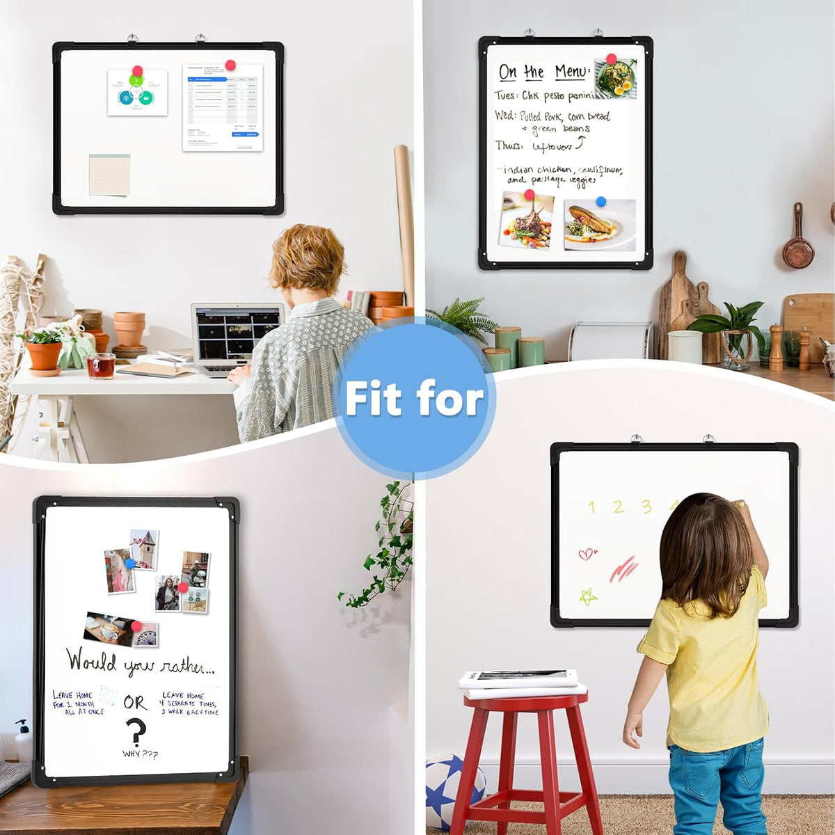 Double-Sided Magnetic Whiteboard Calendar for Wall, 16" x 12"