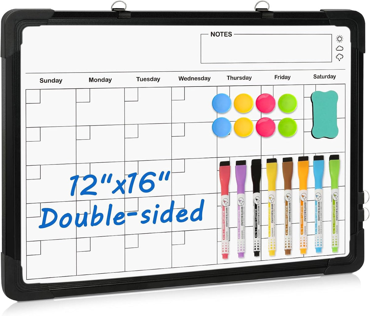 Double-Sided Magnetic Whiteboard Calendar for Wall, 16" x 12"