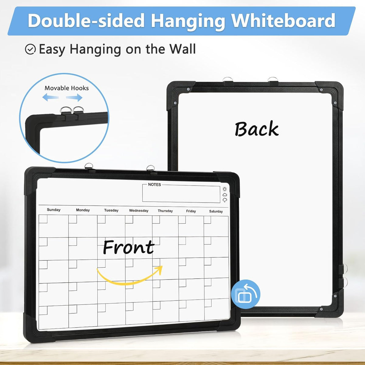 Double-Sided Magnetic Whiteboard Calendar for Wall, 16" x 12"