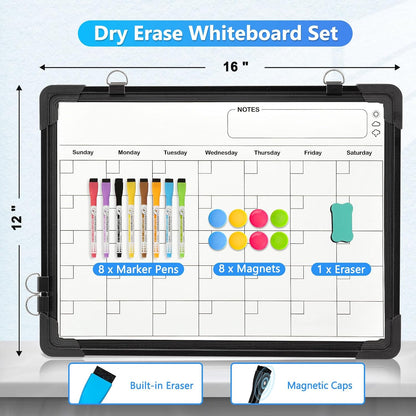 Double-Sided Magnetic Whiteboard Calendar for Wall, 16" x 12"