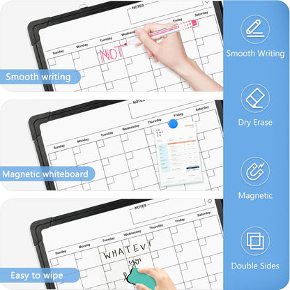 Double-Sided Magnetic Whiteboard Calendar for Wall, 16" x 12"