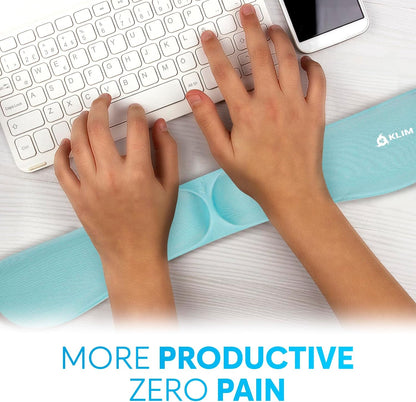 KLIM Mouse & Keyboard Wrist Rest Set - Silky Gel Memory Foam - Ergonomic Wrist Rest for Computer Keyboard, Wrist Pad for Keyboard + Wrist Rest for Mouse Gaming and Office - Pain Relief - Light Blue