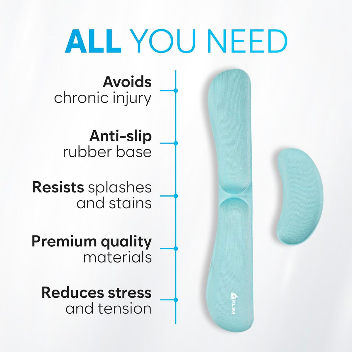KLIM Mouse & Keyboard Wrist Rest Set - Silky Gel Memory Foam - Ergonomic Wrist Rest for Computer Keyboard, Wrist Pad for Keyboard + Wrist Rest for Mouse Gaming and Office - Pain Relief - Light Blue