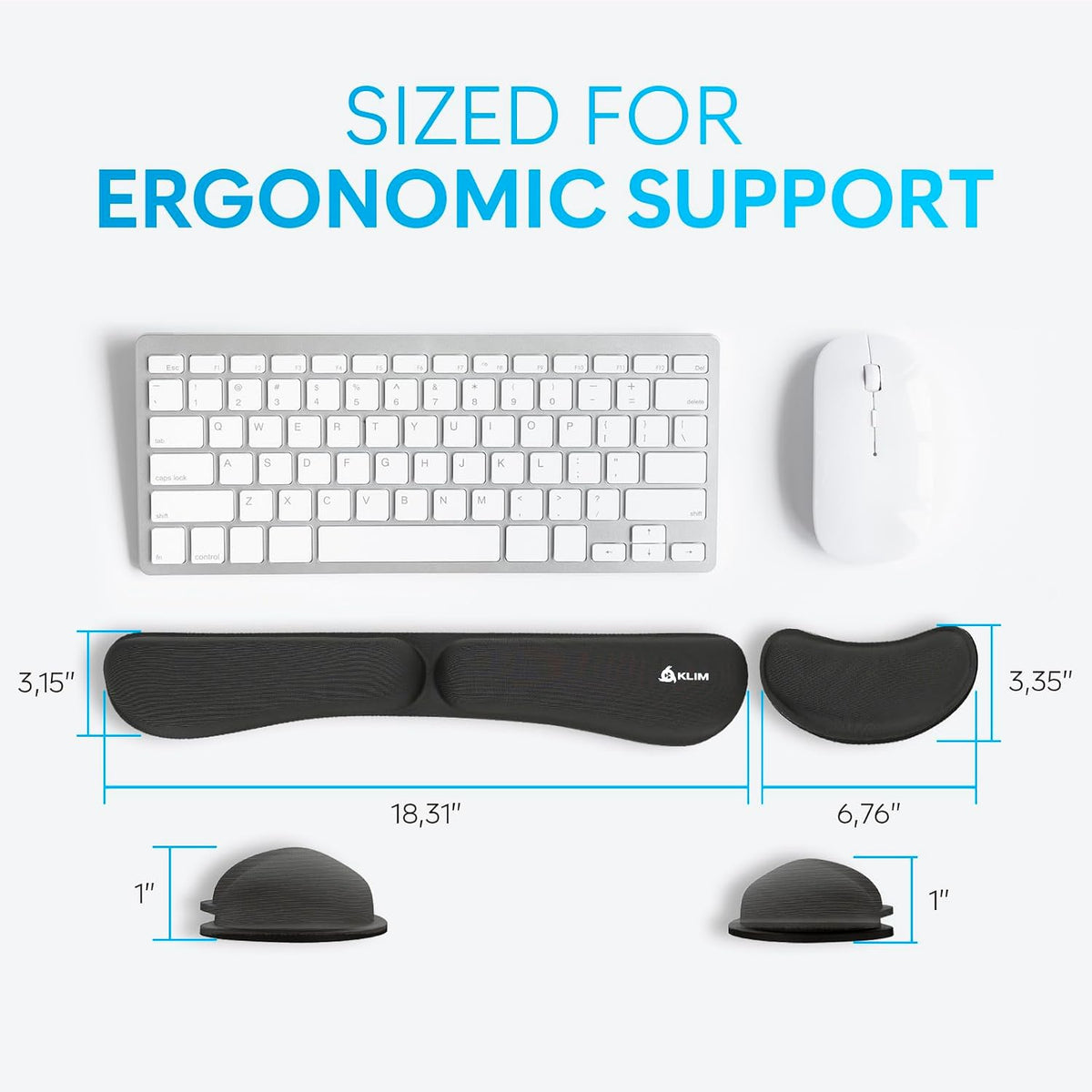 KLIM Mouse & Keyboard Wrist Rest Set - Silky Gel Memory Foam - Ergonomic Wrist Rest for Computer Keyboard, Wrist Pad for Keyboard + Wrist Rest for Mouse Gaming and Office - Pain Relief - Light Blue