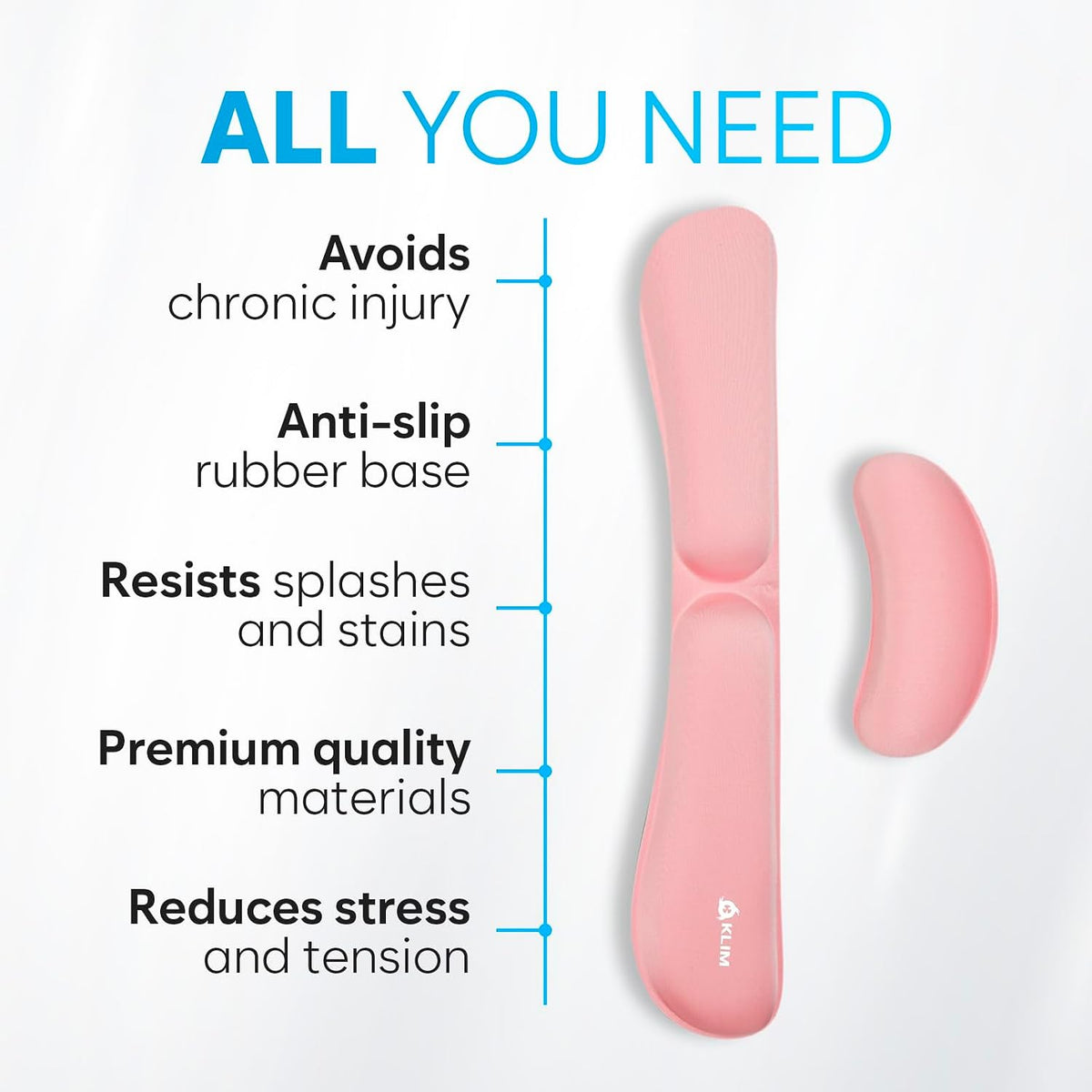 KLIM Mouse & Keyboard Wrist Rest Set - Silky Gel Memory Foam - Ergonomic Wrist Rest for Computer Keyboard, Wrist Pad for Keyboard + Wrist Rest for Mouse Gaming and Office - Pain Relief - Light Blue