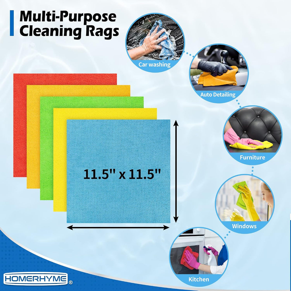 Microfiber Cleaning Cloth, Cleaning Rags Microfiber Towel Bulk Absorbent Lint-Free Wash Cloths, All-Purpose Shop Towels for Cars, Automotive, Garage, Home & Kitchen 11.5"*11.5"