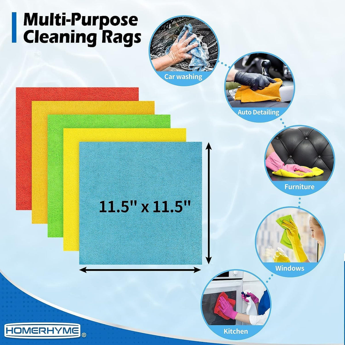 Microfiber Cleaning Cloth, Cleaning Rags Microfiber Towel Bulk Absorbent Lint-Free Wash Cloths, All-Purpose Shop Towels for Cars, Automotive, Garage, Home & Kitchen 11.5"*11.5"