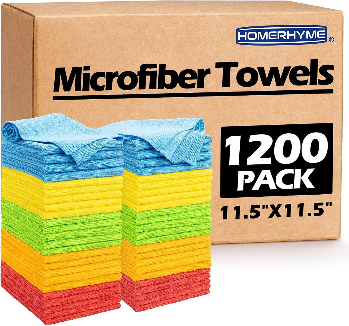 Microfiber Cleaning Cloth, Cleaning Rags Microfiber Towel Bulk Absorbent Lint-Free Wash Cloths, All-Purpose Shop Towels for Cars, Automotive, Garage, Home & Kitchen 11.5"*11.5"