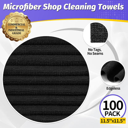 Microfiber Cleaning Cloth, Cleaning Rags Microfiber Towel Bulk Absorbent Lint-Free Wash Cloths, All-Purpose Shop Towels for Cars, Automotive, Garage, Home & Kitchen 11.5"*11.5"