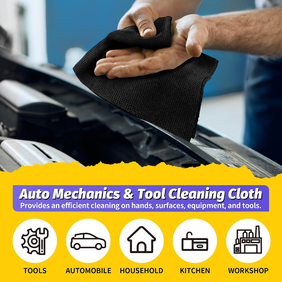 Microfiber Cleaning Cloth, Cleaning Rags Microfiber Towel Bulk Absorbent Lint-Free Wash Cloths, All-Purpose Shop Towels for Cars, Automotive, Garage, Home & Kitchen 11.5"*11.5"