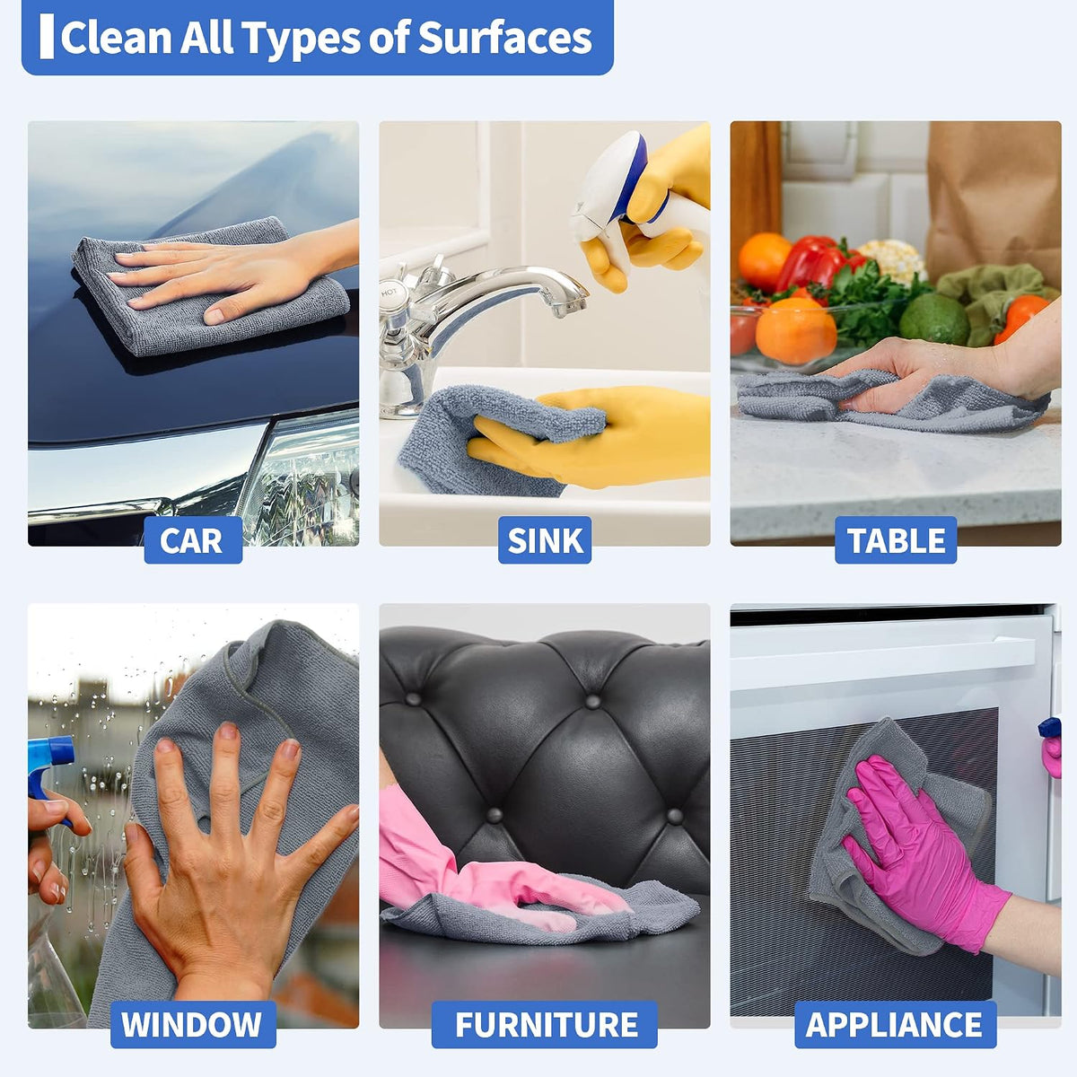Microfiber Cleaning Cloth, Cleaning Rags Microfiber Towel Bulk Absorbent Lint-Free Wash Cloths, All-Purpose Shop Towels for Cars, Automotive, Garage, Home & Kitchen 11.5"*11.5"