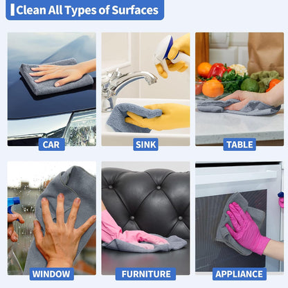 Microfiber Cleaning Cloth, Cleaning Rags Microfiber Towel Bulk Absorbent Lint-Free Wash Cloths, All-Purpose Shop Towels for Cars, Automotive, Garage, Home & Kitchen 11.5"*11.5"