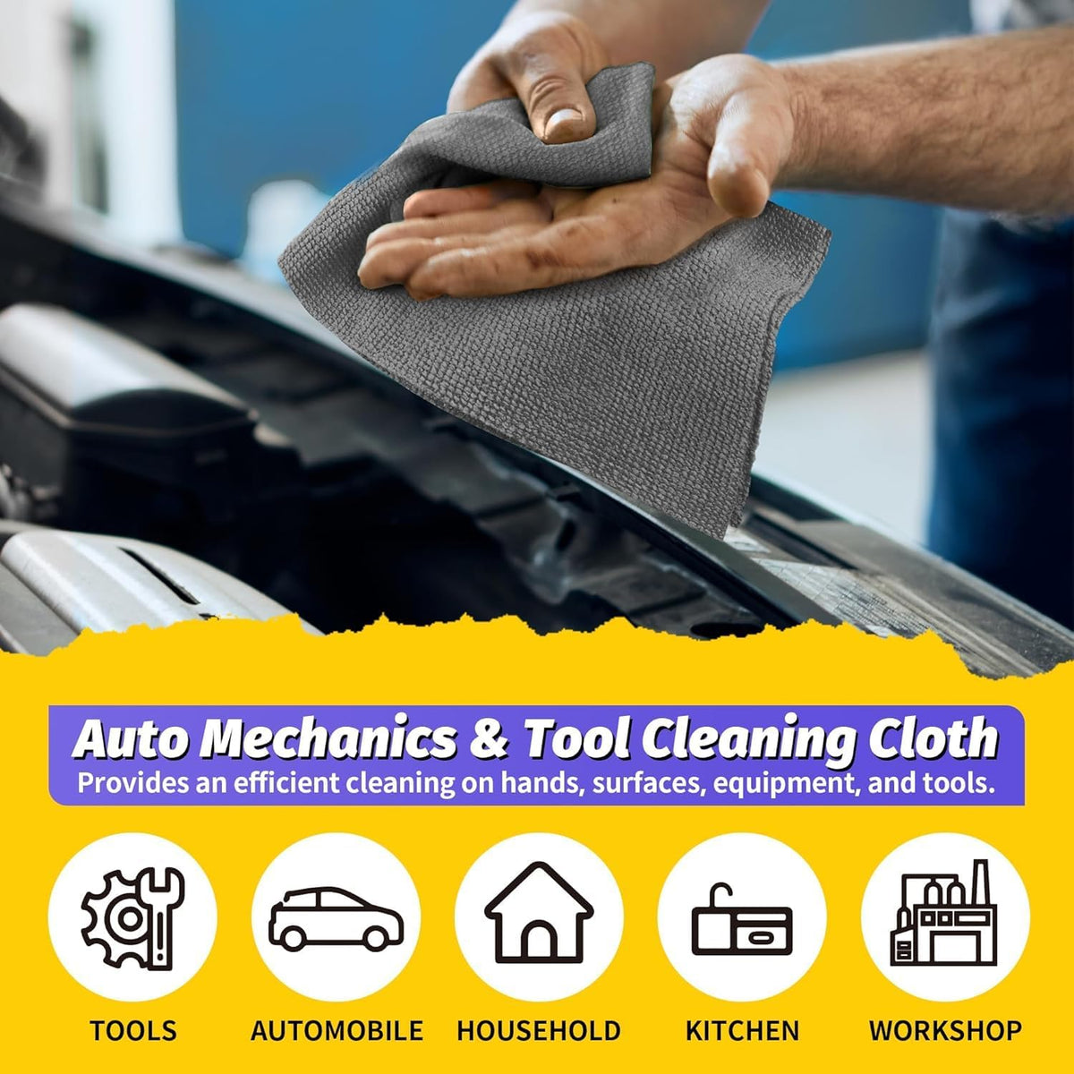 Microfiber Cleaning Cloth, Cleaning Rags Microfiber Towel Bulk Absorbent Lint-Free Wash Cloths, All-Purpose Shop Towels for Cars, Automotive, Garage, Home & Kitchen 11.5"*11.5"