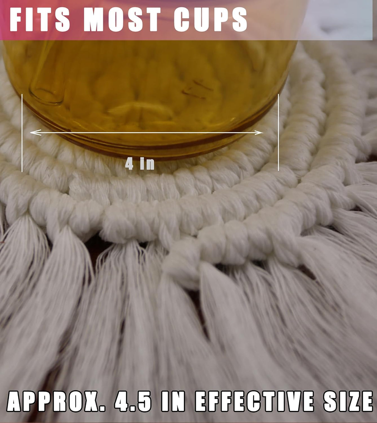 Boho Coasters Set of 2 for Drinks Absorbent, Macrame Cotton Coasters for Wooden Table Round Drink Coaster Set with Tassels Housewarming Gift Bar Coffee Table Office Desk Decor (Gray)