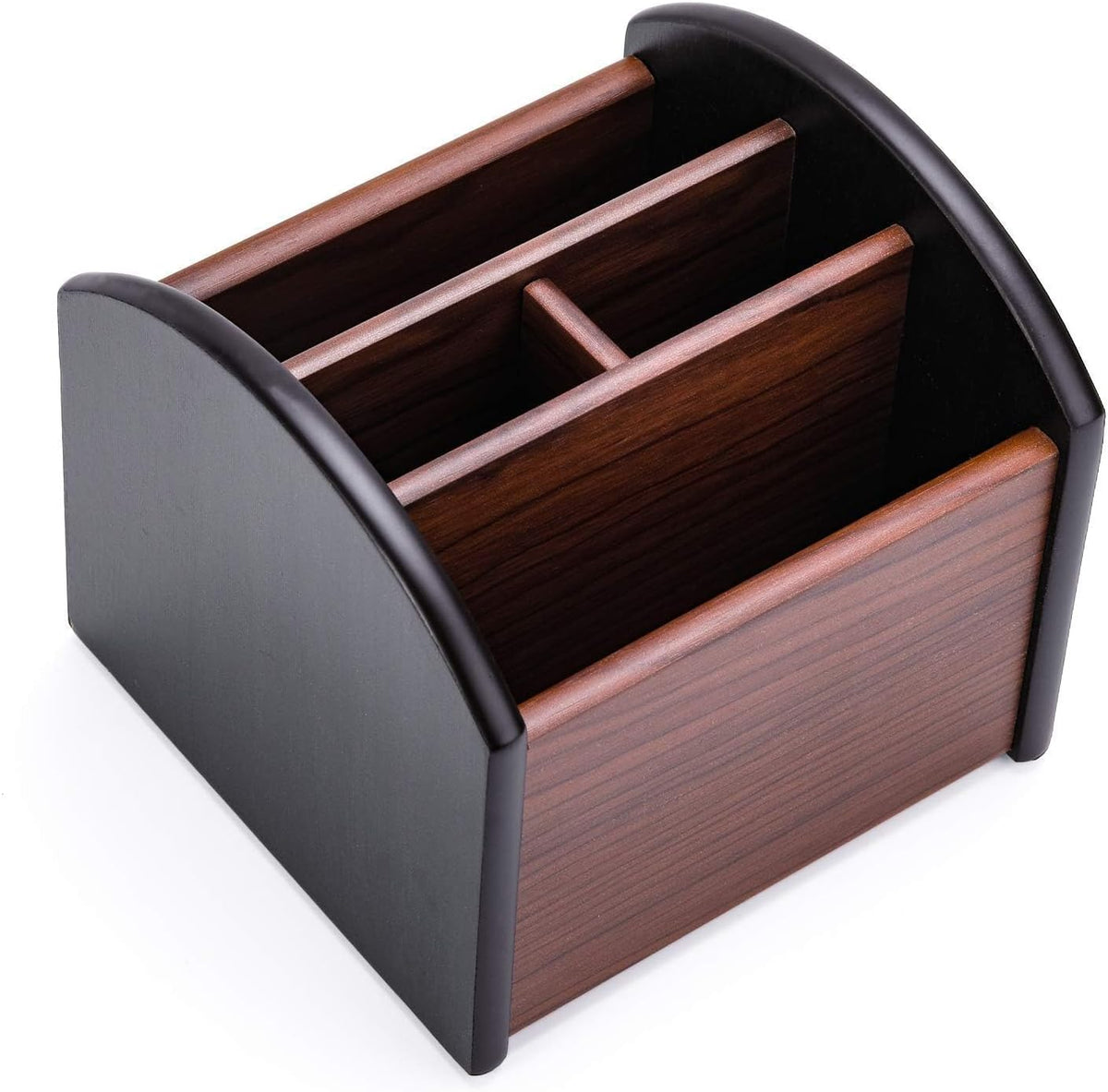Remote Control Holder Caddy, Wooden Desk Organizer, 4 Compartments