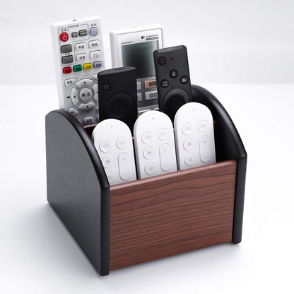 Remote Control Holder Caddy, Wooden Desk Organizer, 4 Compartments
