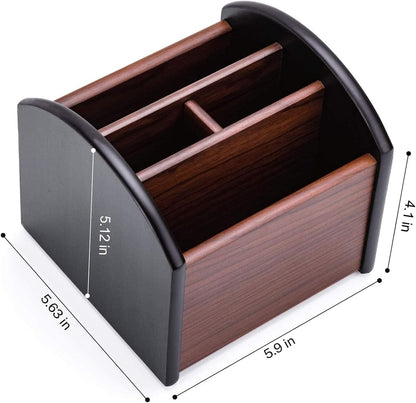 Remote Control Holder Caddy, Wooden Desk Organizer, 4 Compartments