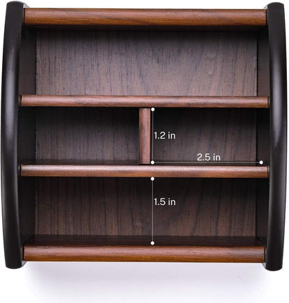 Remote Control Holder Caddy, Wooden Desk Organizer, 4 Compartments